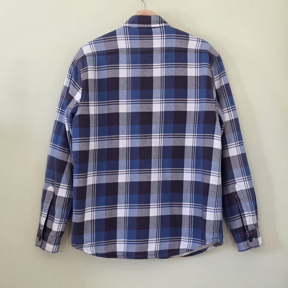 J Crew Workwear Plaid Shacket Men M Blue White Sherpa Lined Cotton Cabin Outdoor - Picture 2 of 16